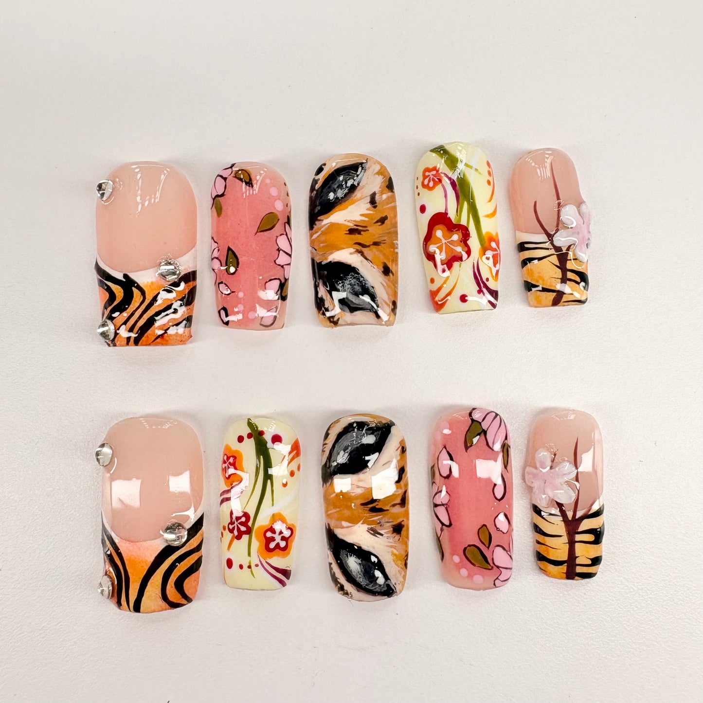 Tiger Blossom- Handmade Press On Nails