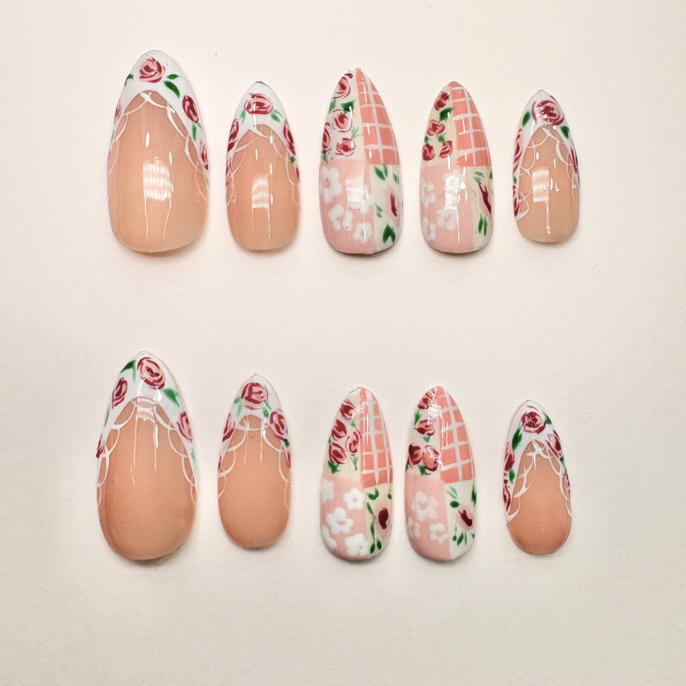 Spring Patchwork -Handmade Press On Nails