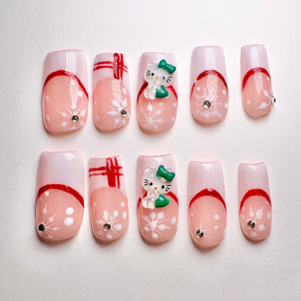 Hello kitty xmas -Handmade press on nails