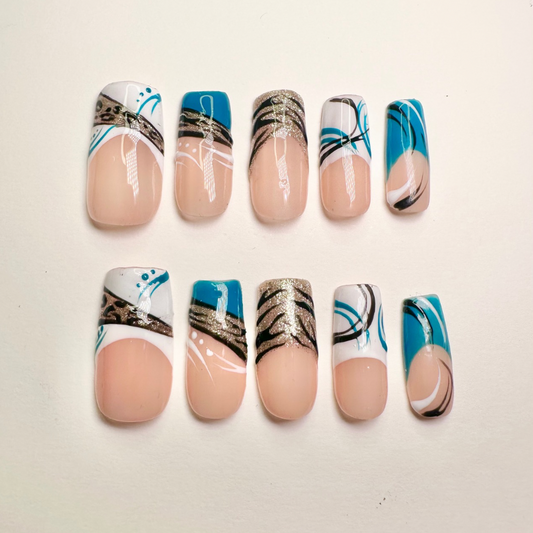 Blue and Gold Y2K-Handmade press on nails