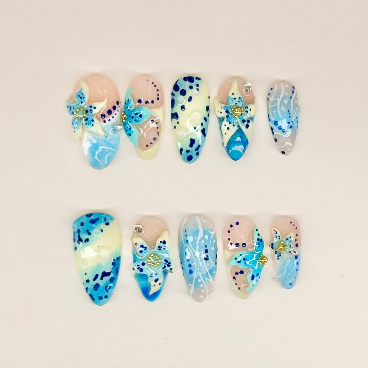 Blue Lagoon - Handmade Press On Nails