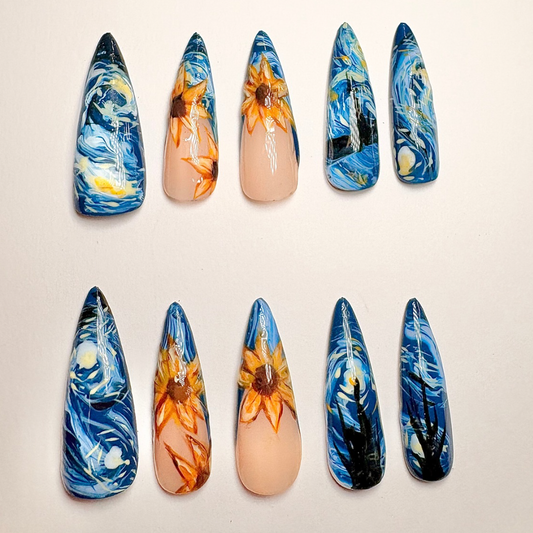 Starry Night Inspired- Handmade Press On Nails