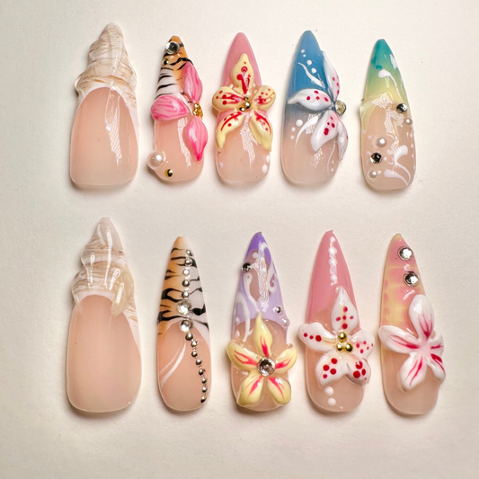 Tropical Bloom -Handmade press on nails
