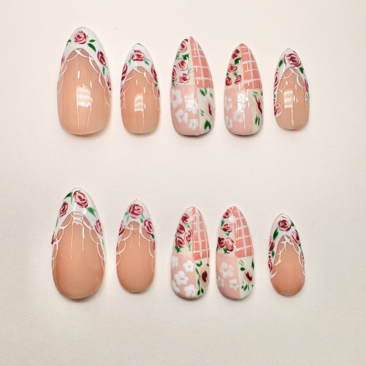 Spring Patchwork  -Handmade Press On Nails