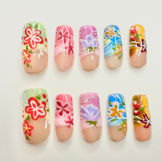 Japanese Kimono -Handmade press on nails