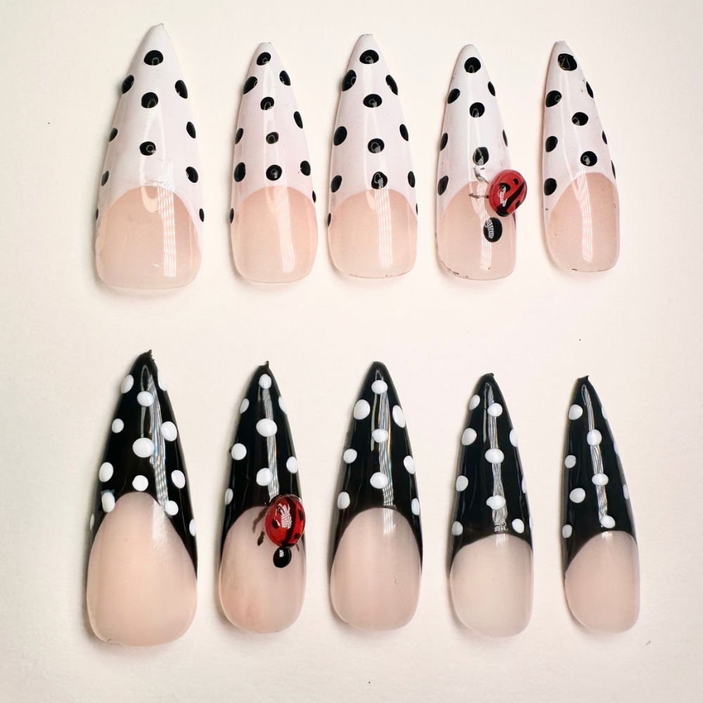lady bug polka dot nails -Handmade press on nails