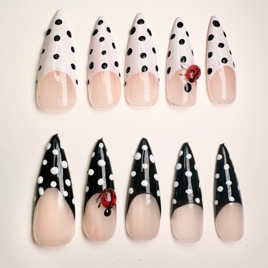 lady bug polka dot nails -Handmade press on nails